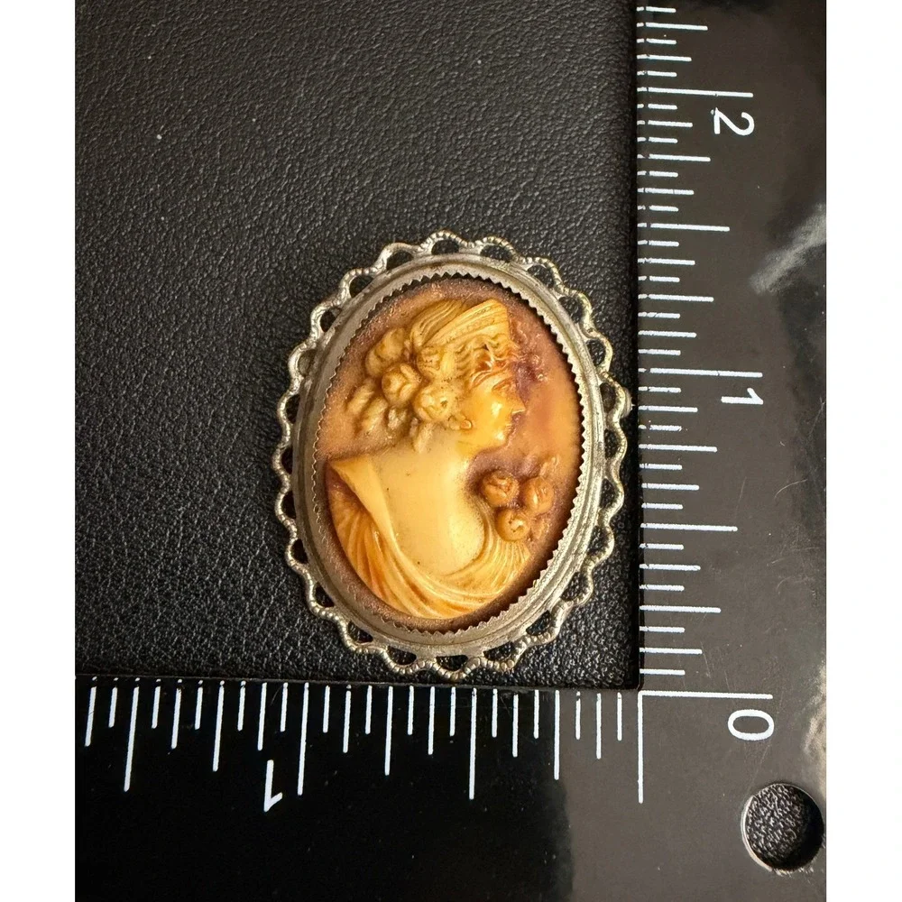 Vintage Cameo Brooch Victorian Revival Resin